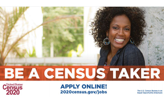 Image of woman with text Be a Census Taker