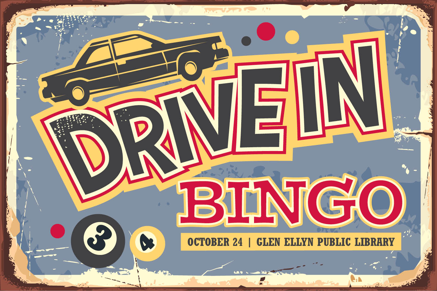 retro-style image of car and words drive in bingo
