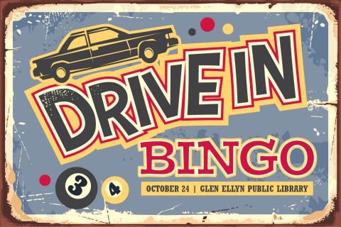 retro-style image of car and words drive in bingo