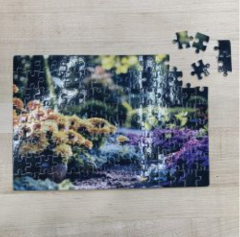 puzzle of flowers and and plants outdoors with pieces removed