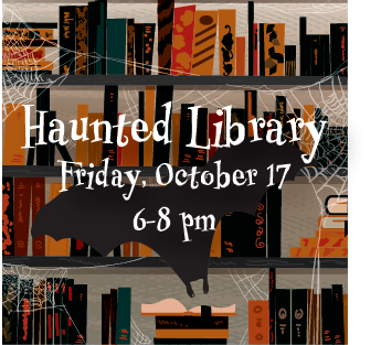 shelves of books in orange and black with cobwebs on them